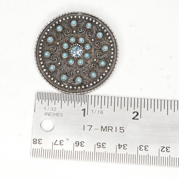 Vintage Celtic Circle Antiqued Silver Pendant Blue Turquoise Stones Gems Round - Picture 6 of 8